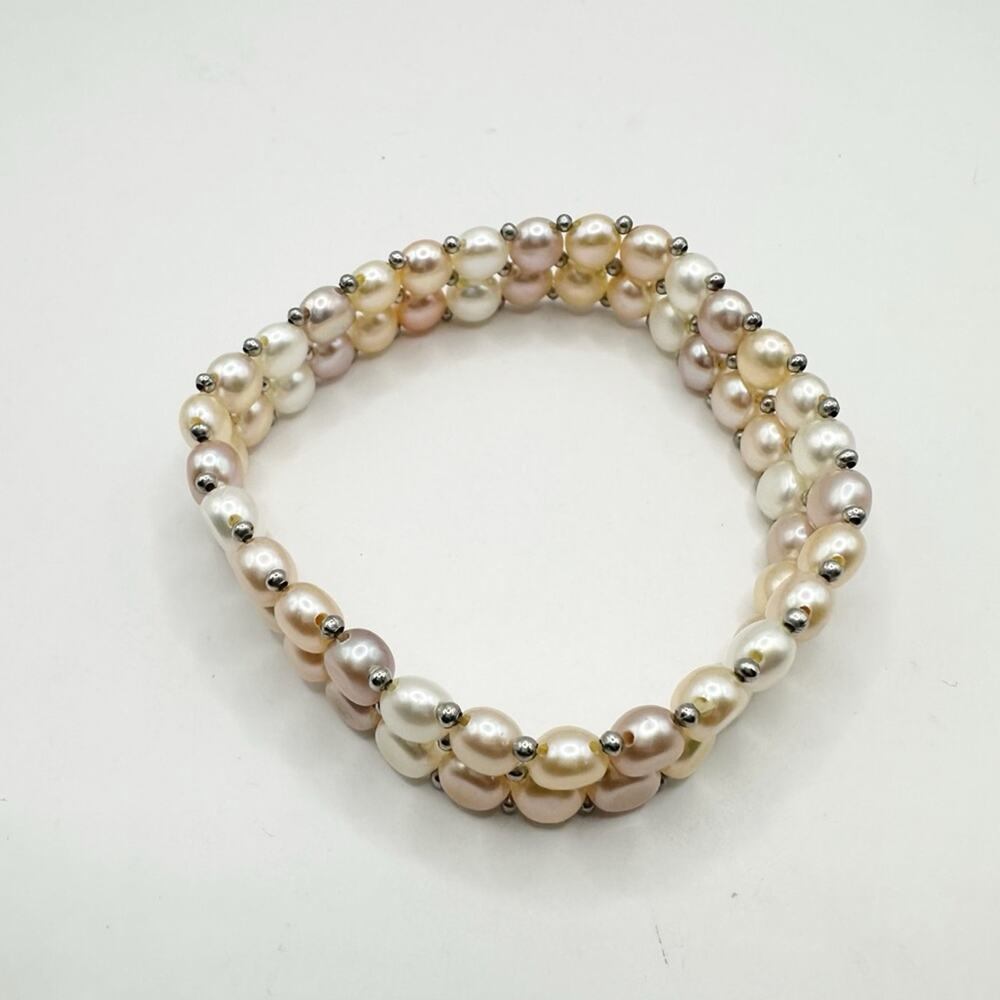 Double Faux Pearl Stretch Bracelet Neutrals Summer Costume Jewelry